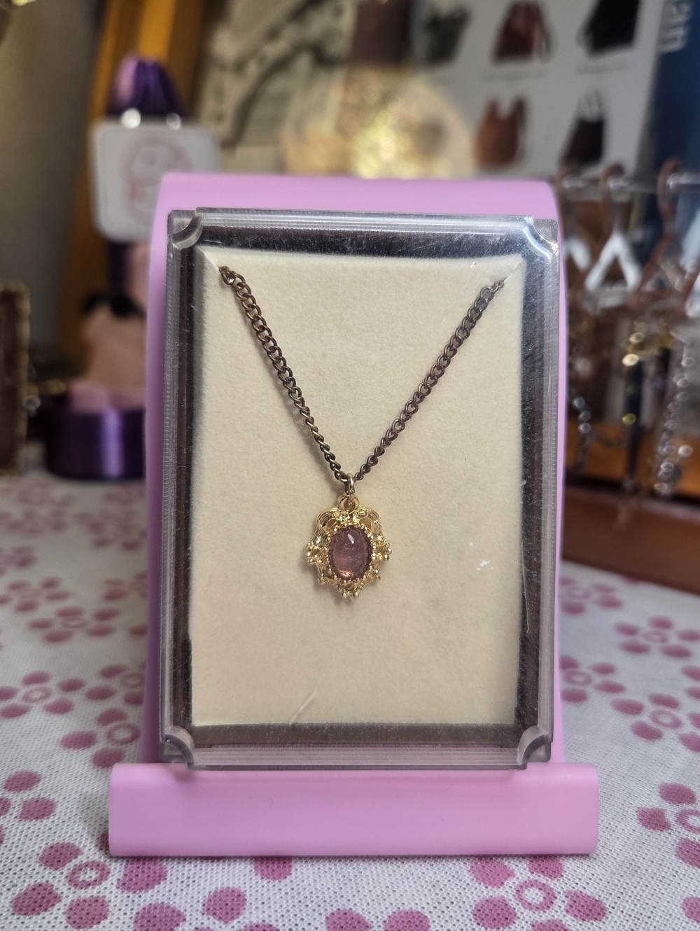 Vintage Amethyst Pendant Necklace With Florentine Gold-Tone Filigree Setting